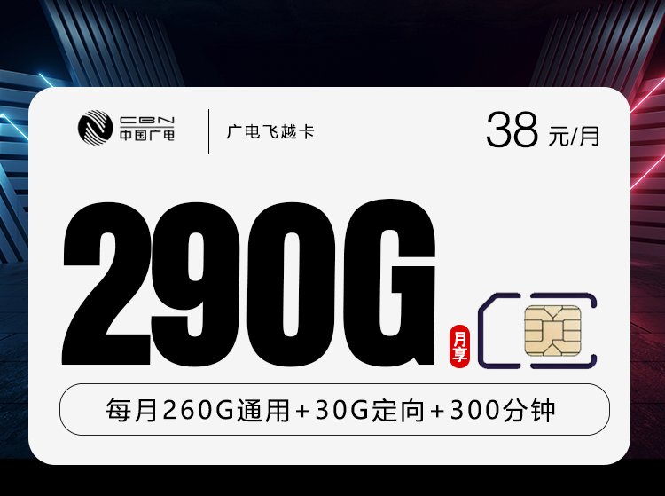 广电飞越卡【38元290G+300分钟】