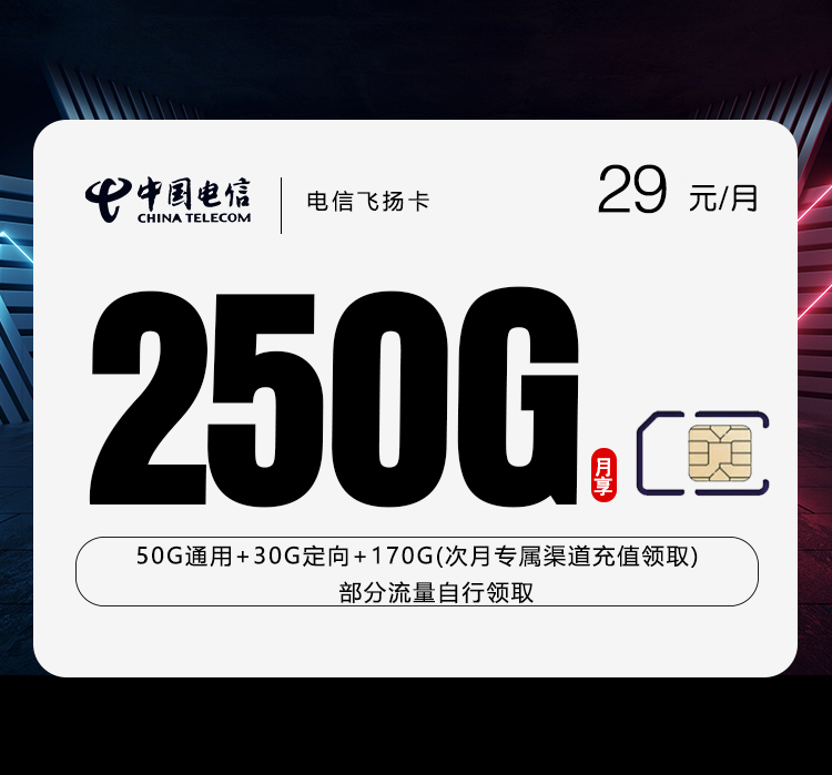 电信飞扬卡【29元250G】