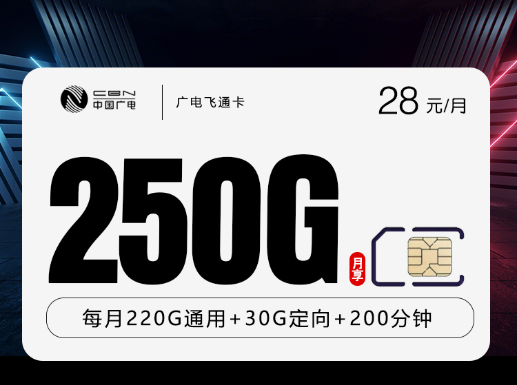 广电飞通卡【28元250G+200分钟】
