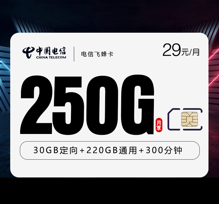 电信飞蜂卡【29元250G+300分钟】【仅发广西】