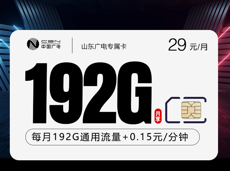 山东广电专属卡3.0【29元192G】