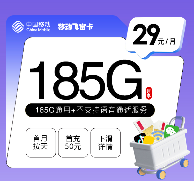 移动飞宙卡【29元185G】