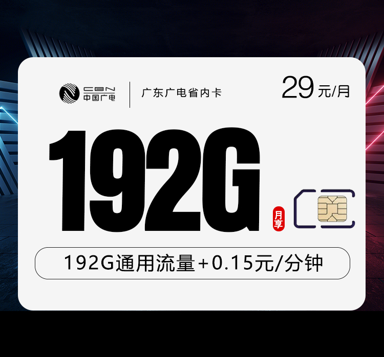 广东专属广电卡2.0【29元192G】